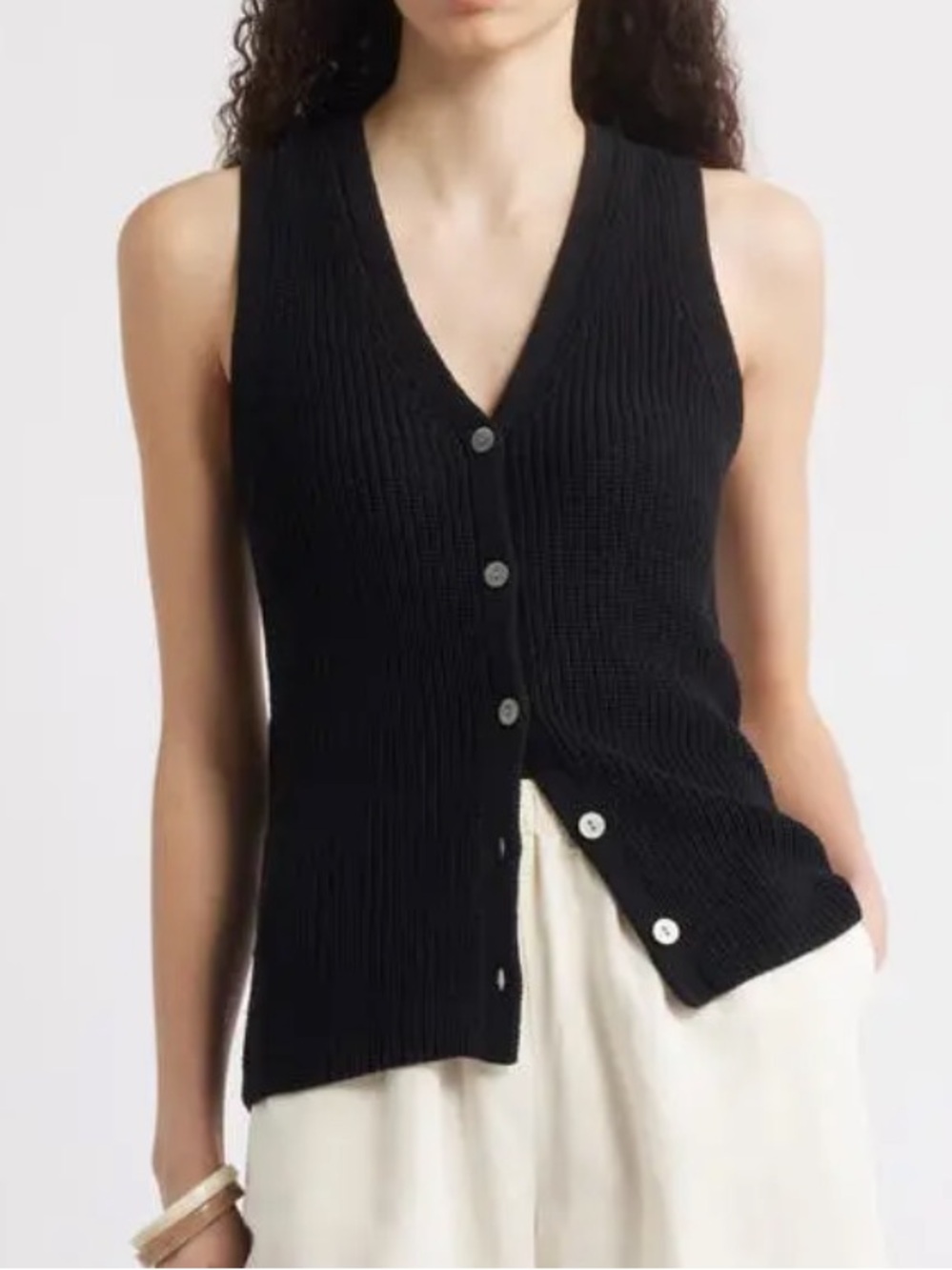 NORDSTROM Black Button Front Cotton Blend Sweater Vest - Size Small